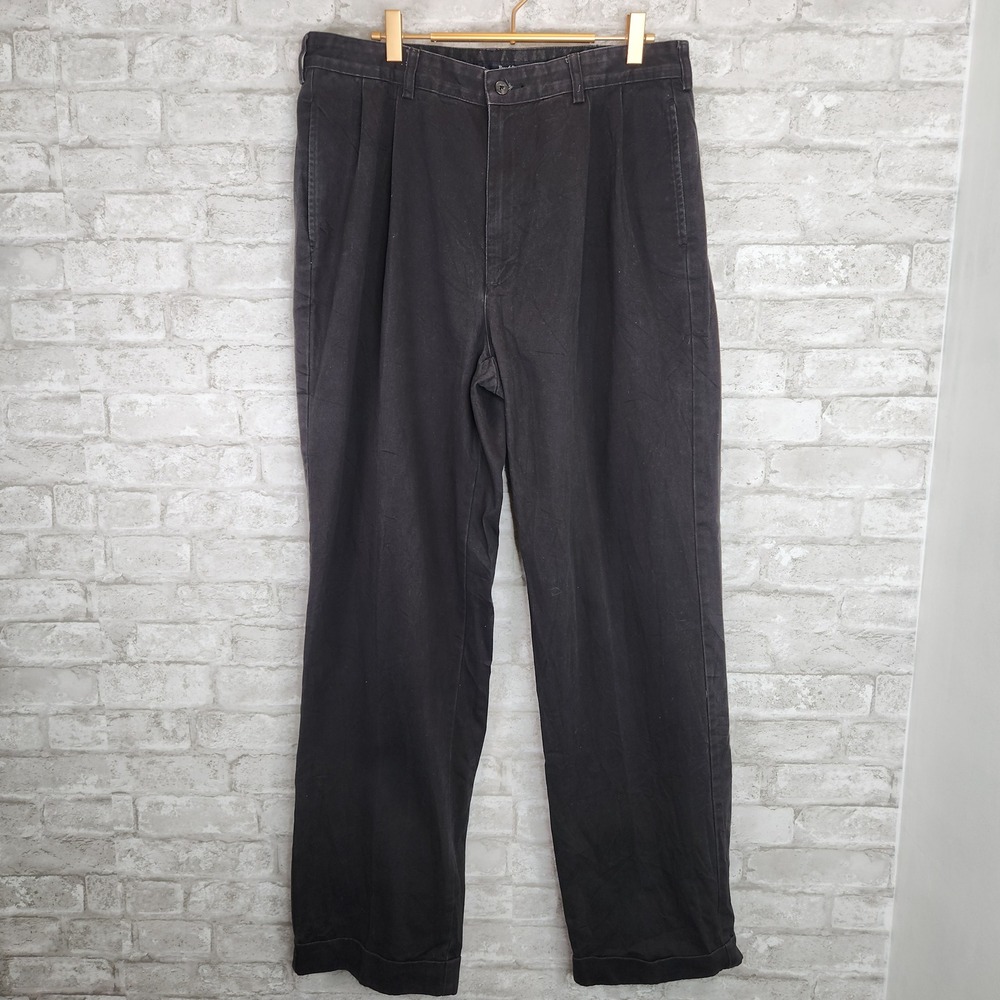 Vintage Polo Ralph Lauren Chinos Black Pleated Cuffed Preppy Classic 34x32